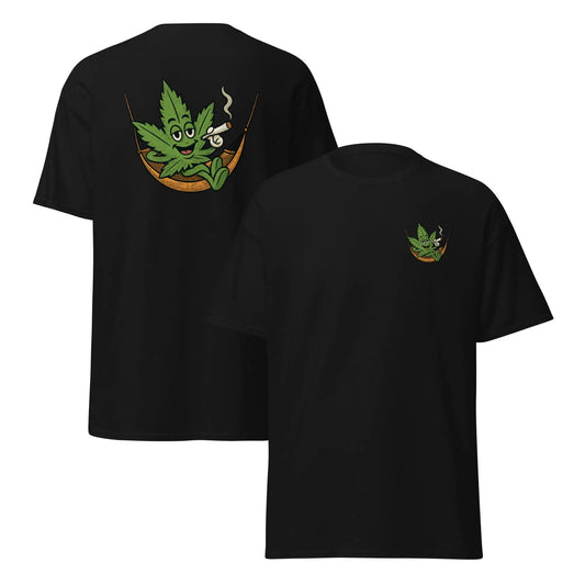 Camiseta divertida con hamaca y hojas de marihuana, camiseta con dibujo de hoja de marihuana para fumar porro, camiseta relajada para fumetas, camiseta de cannabis 420 para relajarse.